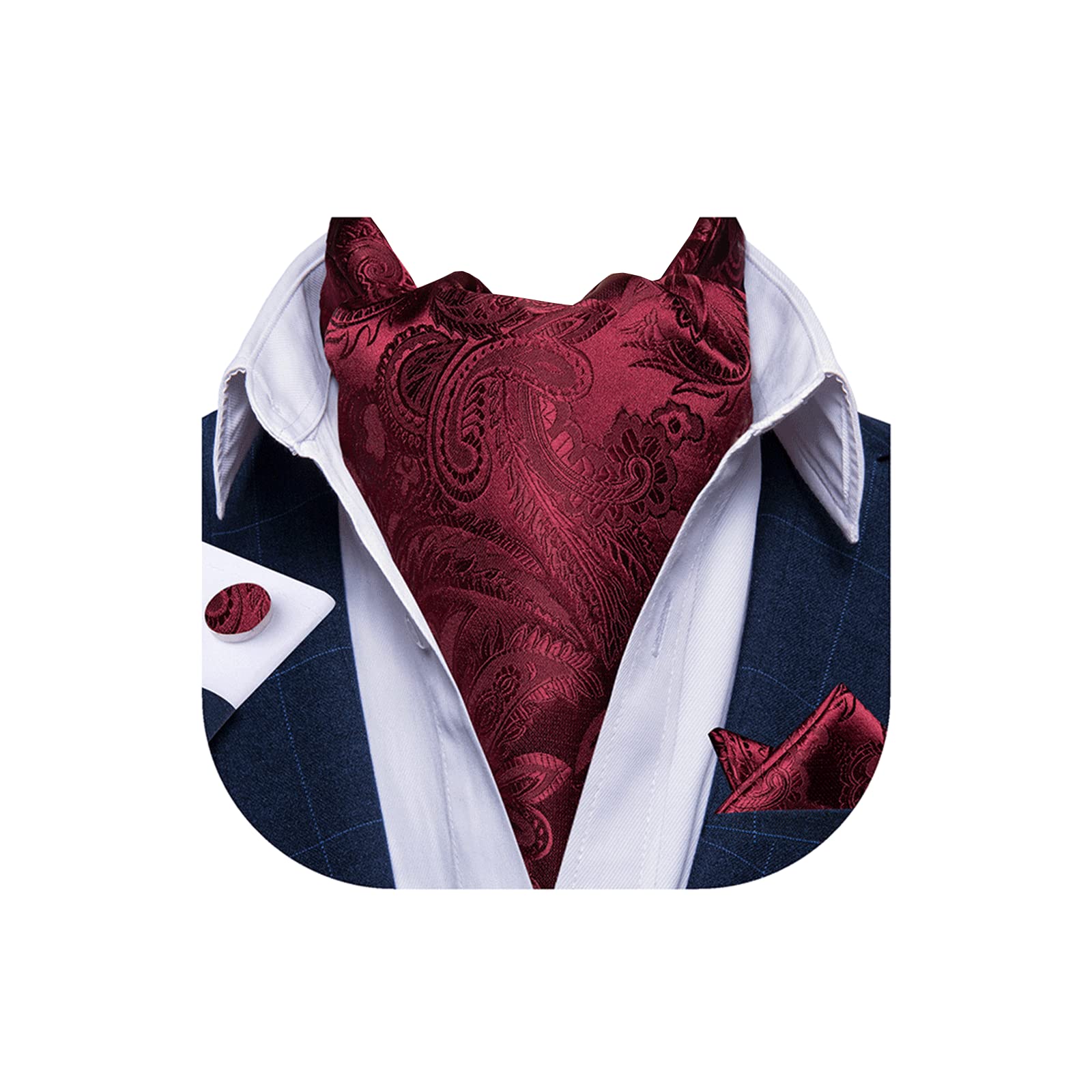 DiBanGu Jacquard Woven Ascot Silk Cravat Set for Men Wedding