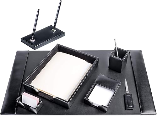 Miniatura 7 de DACASSO Juego de escritorio de cuero regenerado, tapete de escritorio de cuero de lujo y elementos esenciales para la organización del escritorio