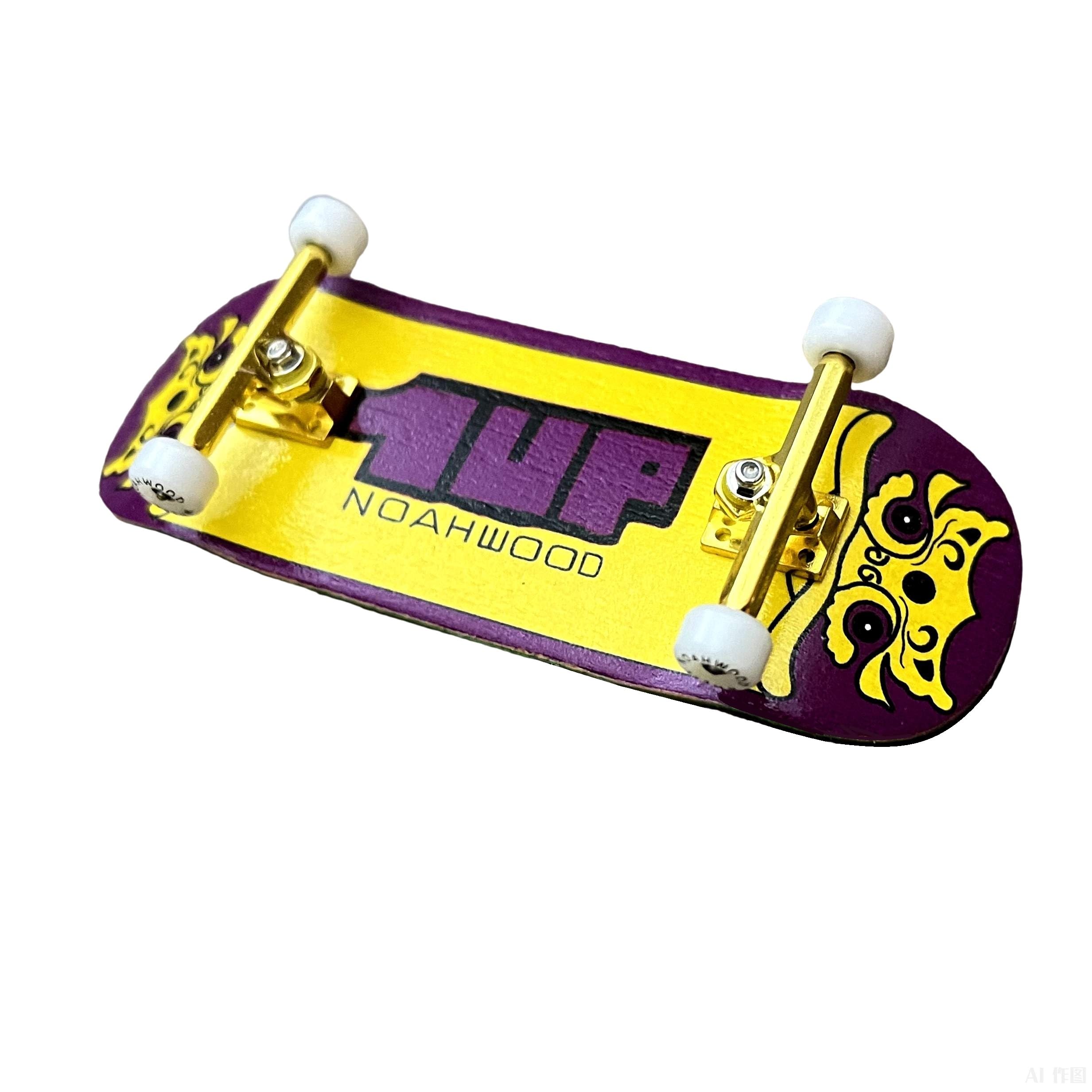 NOAHWOOD NW14.0 Fingerboard Complete (Short Nose Short Tail Deck 98x35.5mm 5-Layer Color Maple Pro concave Design Mini Skateboard Deck) +Pro 36mm Hex Golden Truck + White Wheel (Yellow 1up)