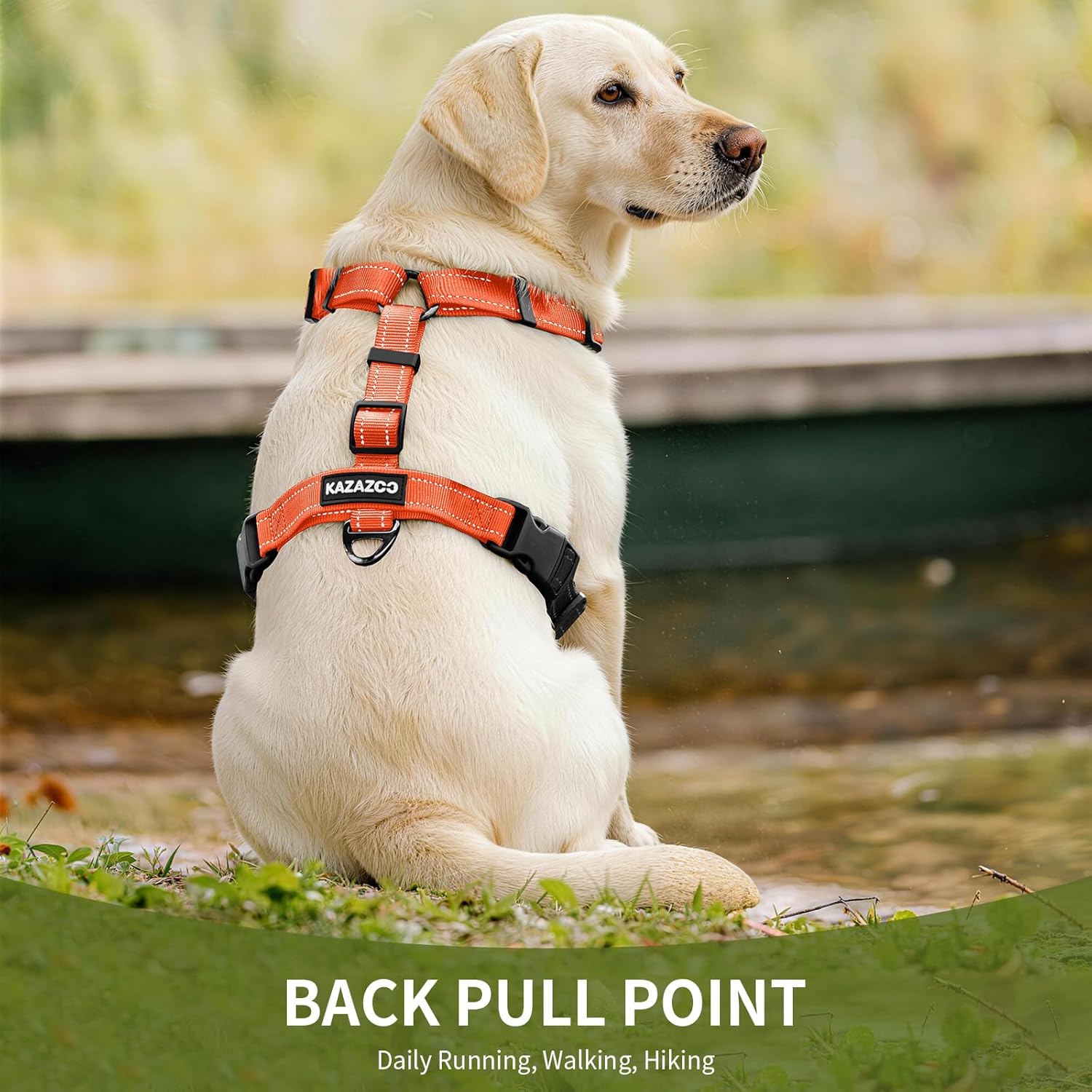 Dog Harness,Adjustable No Pull Dog Harness,Y-Shaped Design,Buckle-Neck Balance Harness with Reflective, Ideal for Dog Training Hiking, Easy Walk Harness,Durable High-Tensile Nylon-Orange-L
