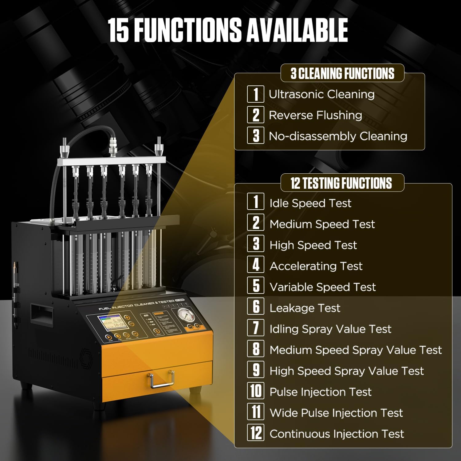 GDI Fuel Injector Cleaner& Tester FEI FSI 6 Cylinders Upgraded Ultrasonic Fuel Injector Cleaning Machine CT500 Car Fuel Injectors Cleaner Kit Tool 12V/70V/120V