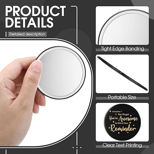 Miniatura 4 de Hoolerry 24 piezas de espejo compacto inspirador redondo portátil espejo de bolsillo You're Awesome Apreciation Thank You Regalos para hombres,