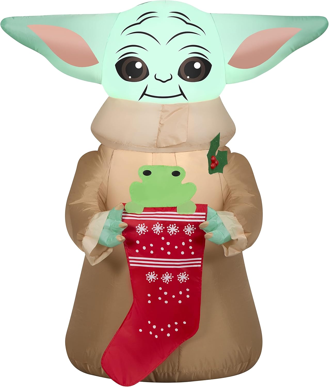 Gemmy Christmas Airblown Inflatable Inflatable Grogu™ with Frog in Stocking, 3.5 ft Tall, Brown