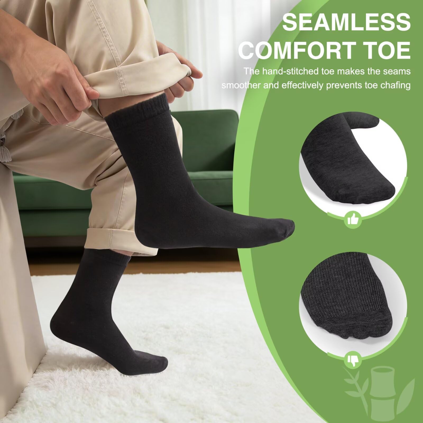 FALARY Calcetines Diabeticos Hombre Bambú 6 Pares Calcetines Hombre Mujer Sin Goma Súper Suave Transpirable y Cómod,