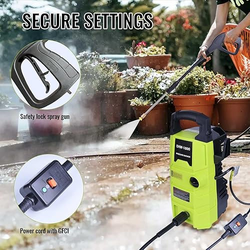 Miniatura 4 de Lavadora a presión eléctrica, 1800PSI 1.6GPM Lavadora eléctrica portátil con manguera de 20 pies y cable de alimentación de 35 pies, dos boquillas,