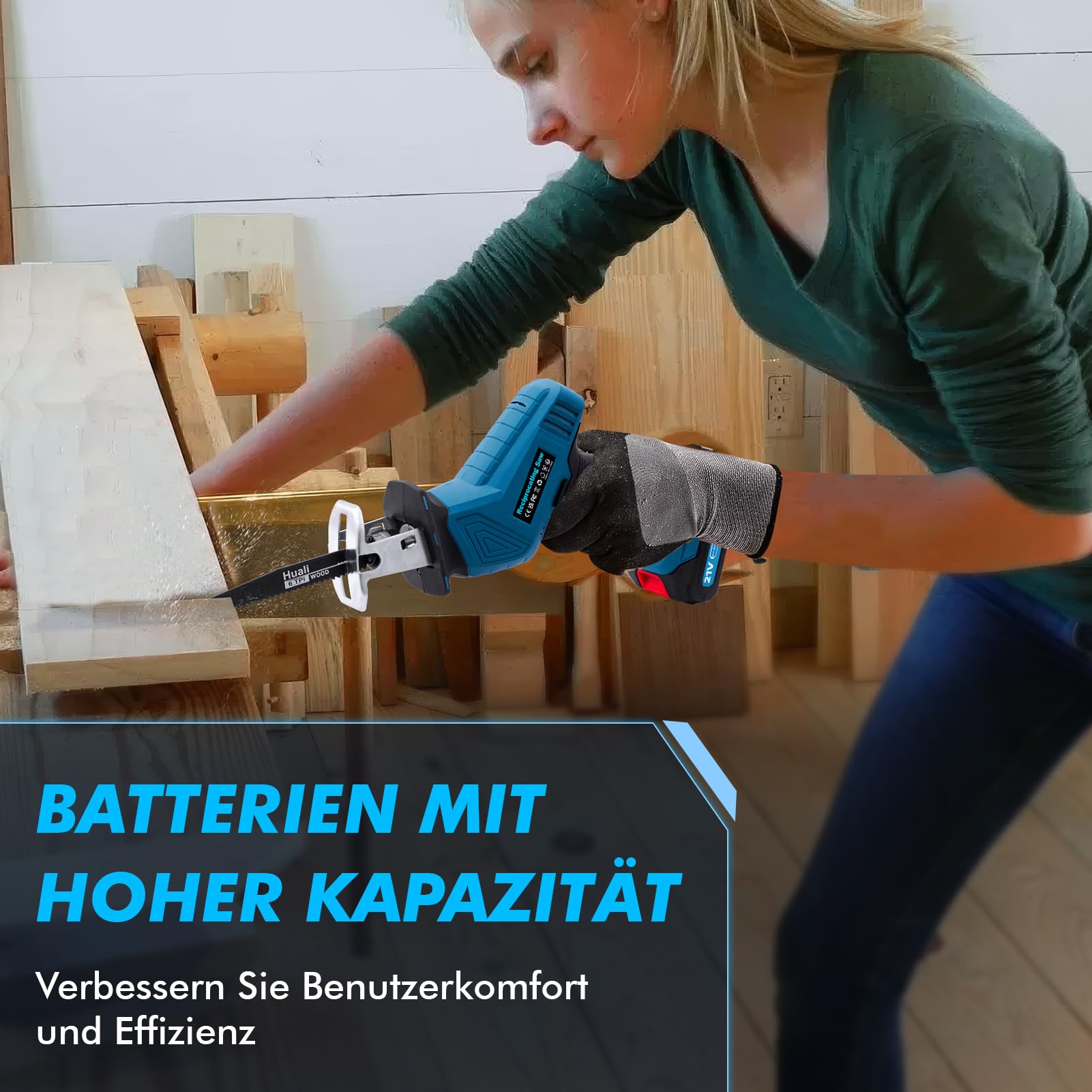 Sierra de sable, batería de 21 V, 0-4000 RPM, 2 baterías de 2,0 Ah y cargador rápido, 8 hojas de sierra, luz LED, sierra eléctrica para madera, metal y tubos, sierra de mano eléctrica