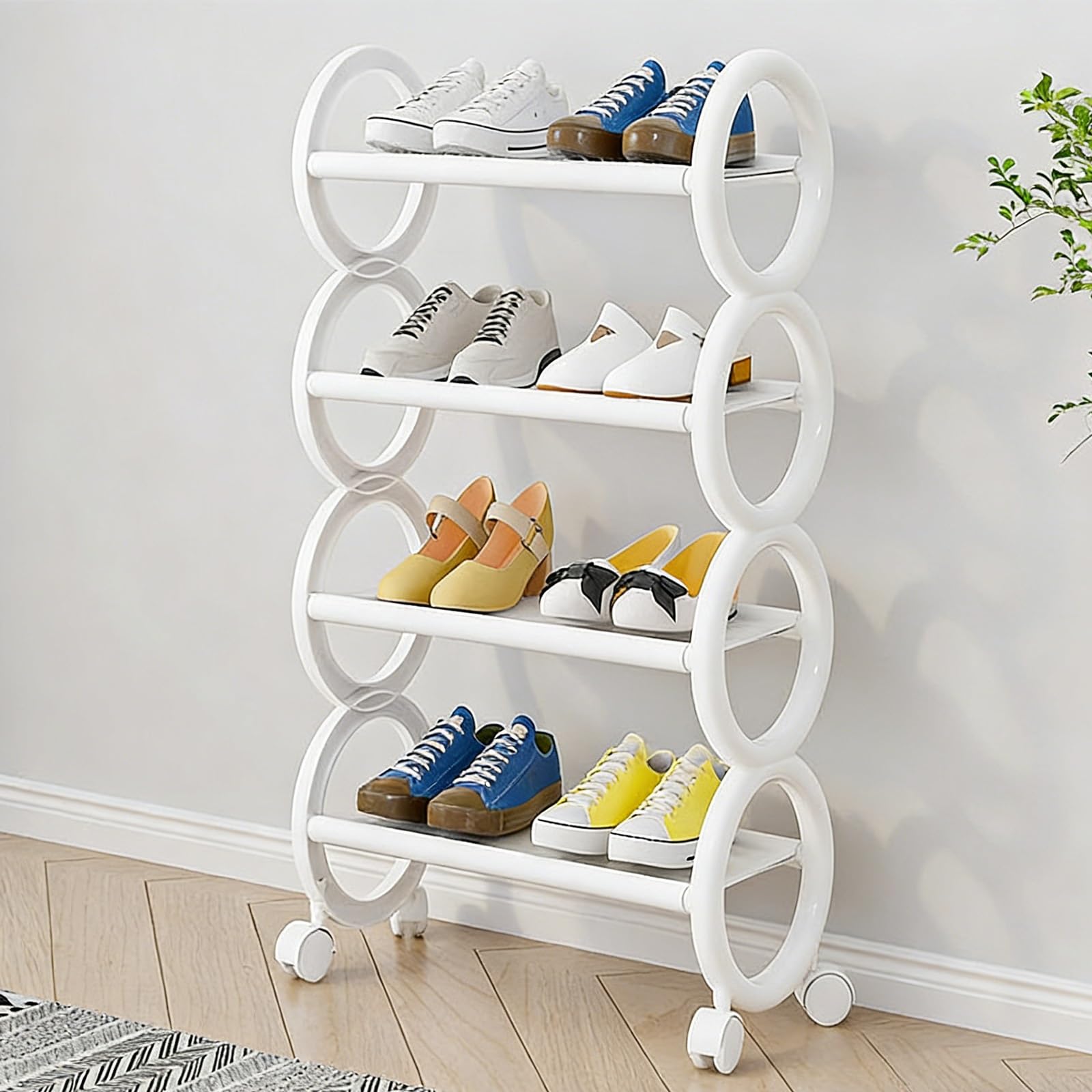 Schuhablage, Schuhregal Platzsparende mit Rollen, Schuh Organizer für Kleiderschrank, Schlafzimmer, Unter Dem Tisch, Eingangsbereich, Schlafzimmer(White,61x20x73cm/24x8x29in)