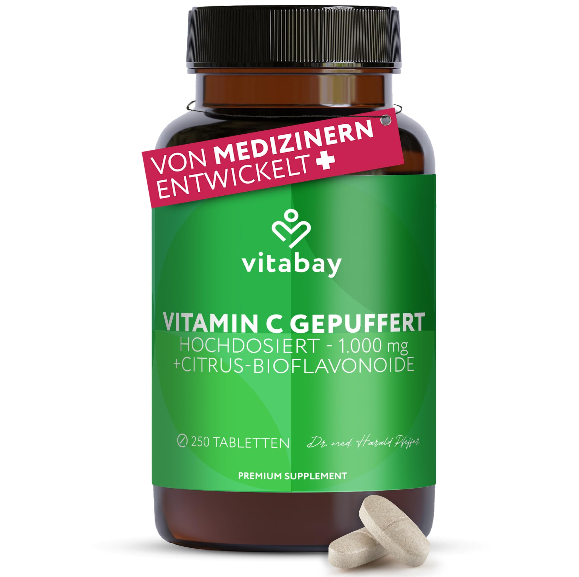 Vitabay Vitamin C 1000 mg – 250 vegane Time Released Tabletten – gepuffertes Vitamin C mit Citrus-Bioflavonoiden – ohne unnötige Zusätze, laborgeprüft – Vorrat für 250 Tage