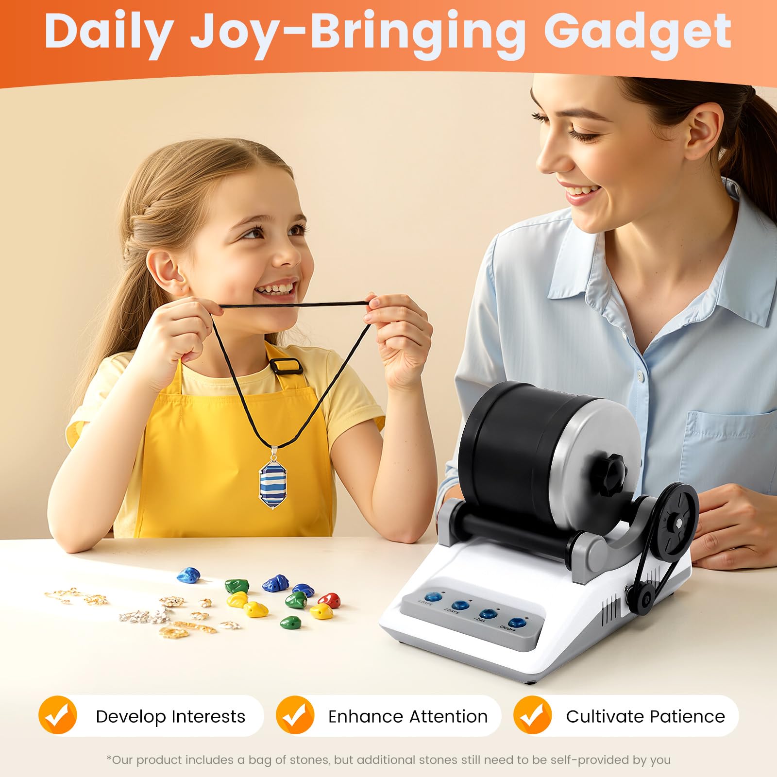 Rock Tumbler Kit, Starter Komplettes Steinpolierer Set, Rock Polierset mit 7-Tage-Timer DIY Edelsteine Poliermaschine Rosenquarz Stein Steinpoliermaschine für Kinder und Erwachsene