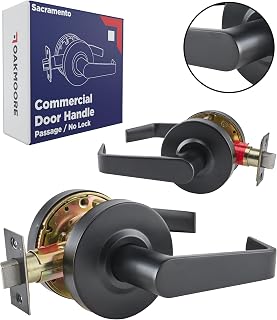 OAKMOORE Commercial Door Handle Black - Grade 2 Lockset - Door Lever Schools Offices Industrial UL CUL & ADA – ANSI A156.2 (Passage (No Keys))