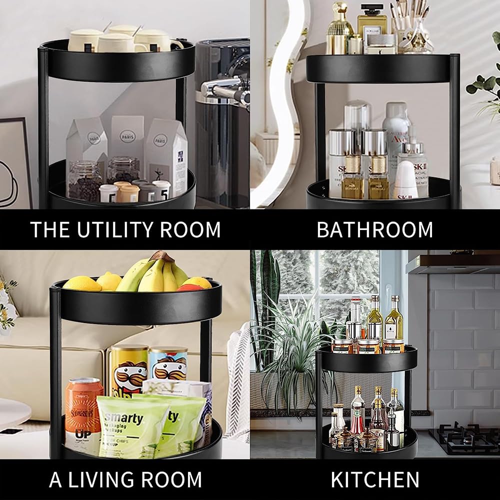 Organisateur Lazy Susans à 2 Niveaux - Support à épices Antidérapant Pour Plateau Tournant