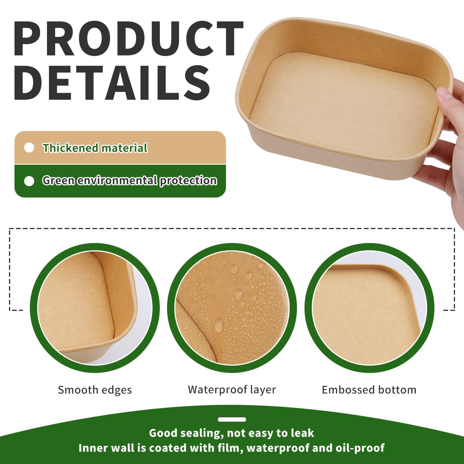 Paquete de 25 recipientes desechables de papel de 19 onzas, recipientes cuadrados desechables para alimentos con tapas transparentes, cuencos de ensalada de papel con tapa adecuados para ensalada de