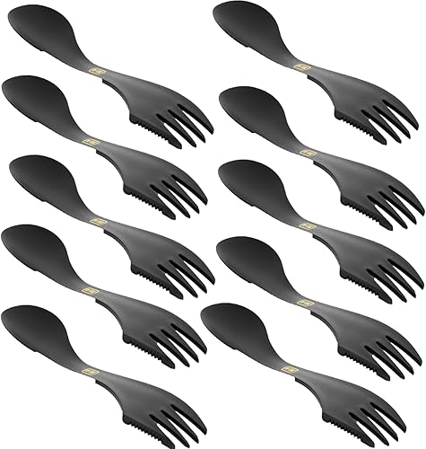 Miniatura 7 de Juego de utensilios compactos 4 en 1 de cuchara, cuchillo, tenedor y abridor de latas, combo militar para acampar