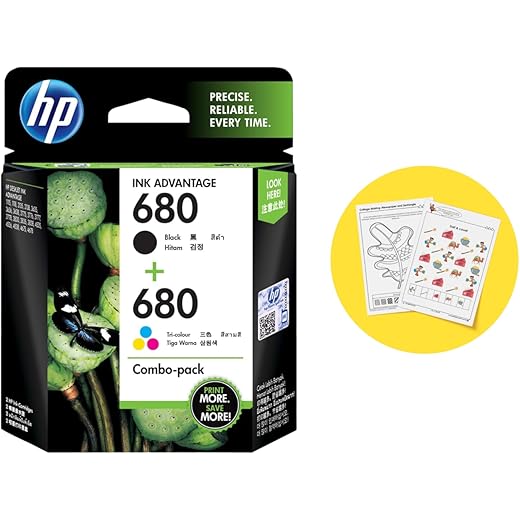 HP 680 Ink Cartridges Combo Pack (1 Black Cartridge + 1 tri-Color Cartridge)