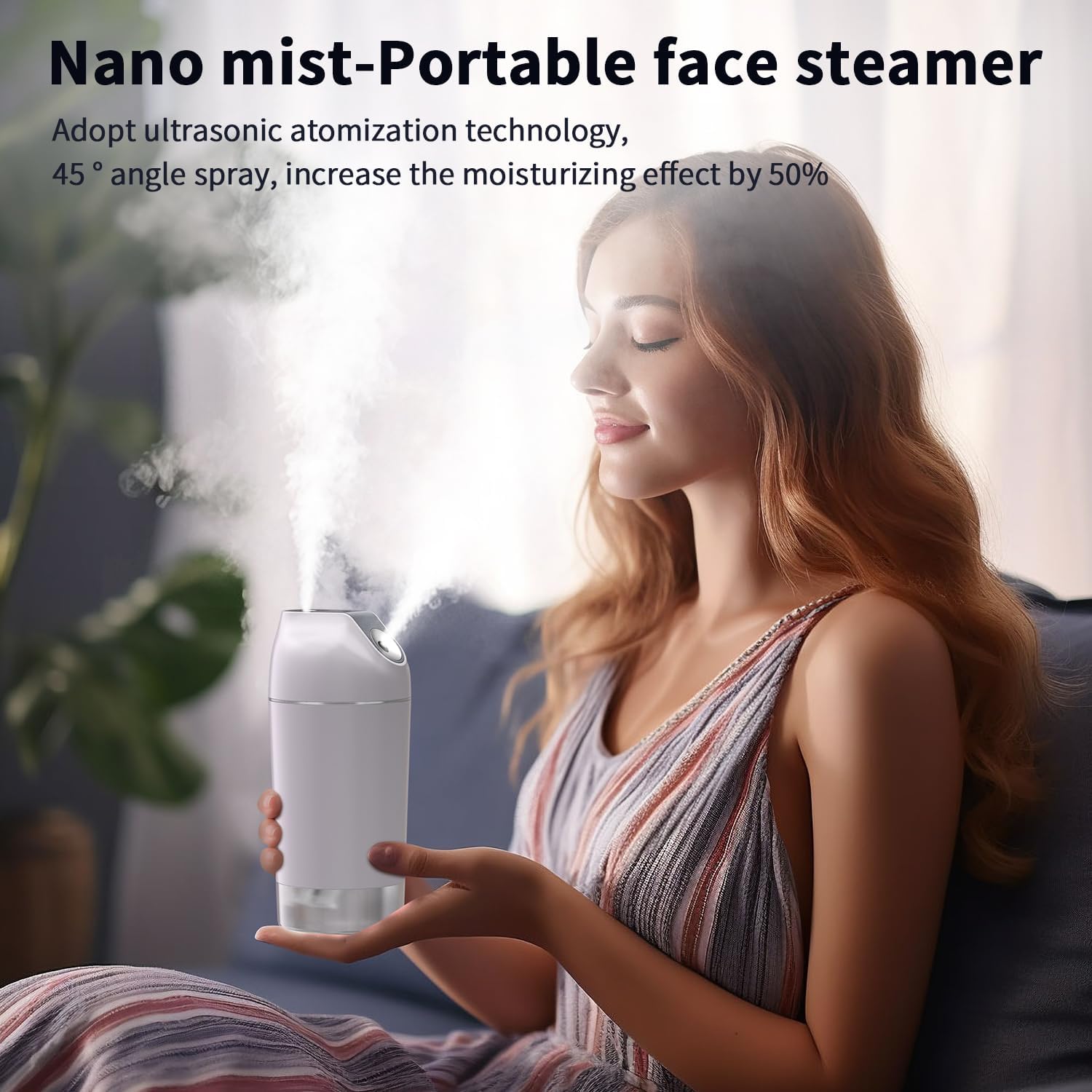 HandFan Small Portable Humidifier Rechargeable, 140ml/h Wireless Ultrasonic humidifier Battery Operated, Mini Personal Cordless Cool Mist Humidifiers, for Bedroom Office Travel Car Plants(Gray)