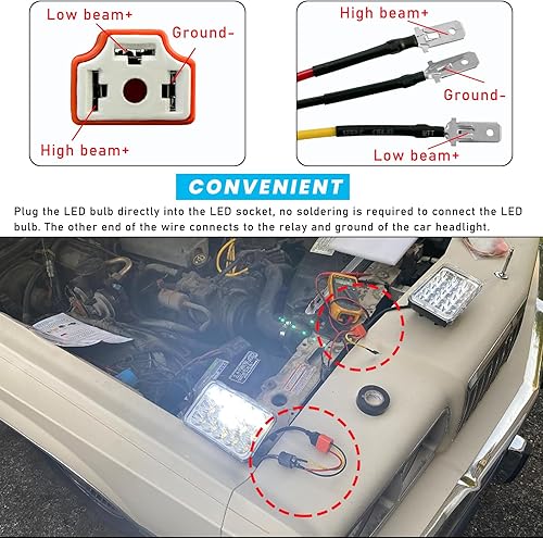 Miniatura 3 de Suvnie 2 piezas H4 HB2 9003 arnés de cableado para faros delanteros, conector de cerámica de 16 AWG para faros delanteros, enchufe hembra de coleta,