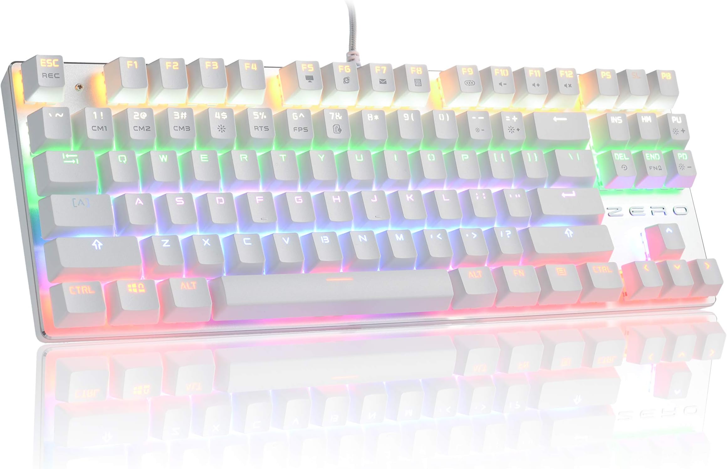 HiveNets 87 Keys Mechanical Gaming Keyboard US Layout Blue Switches Anti Ghosting with LED Breathing Backlit (White)