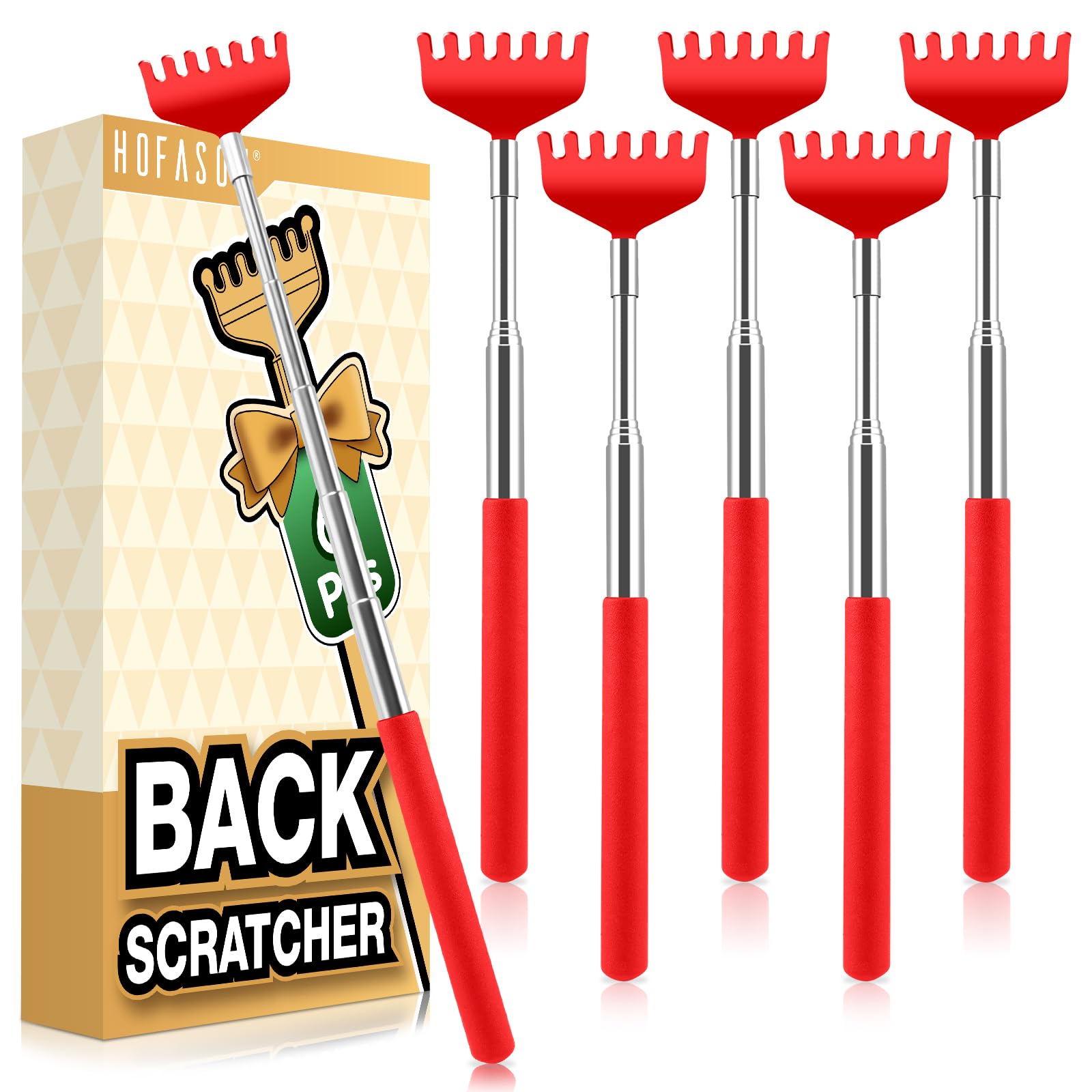 HOFASON Back Scratcher 6 Pack, Stocking Stuffers for Men Adults Women Teens