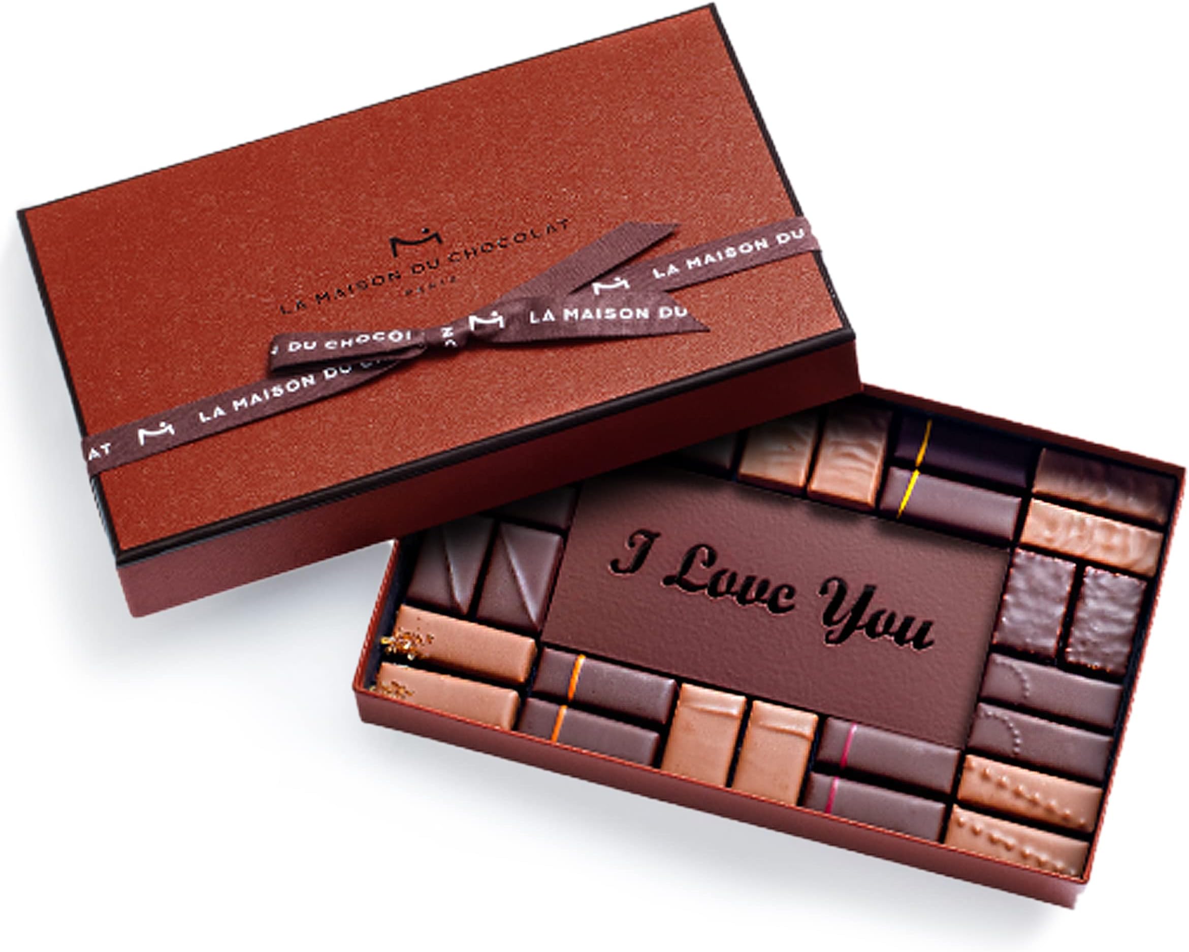 La Maison Du Chocolat “I Love You” Engraved Message, Premium Milk And Dark Chocolate Coffret Maison Gift Box - 28pcs Gourmet French Chocolate