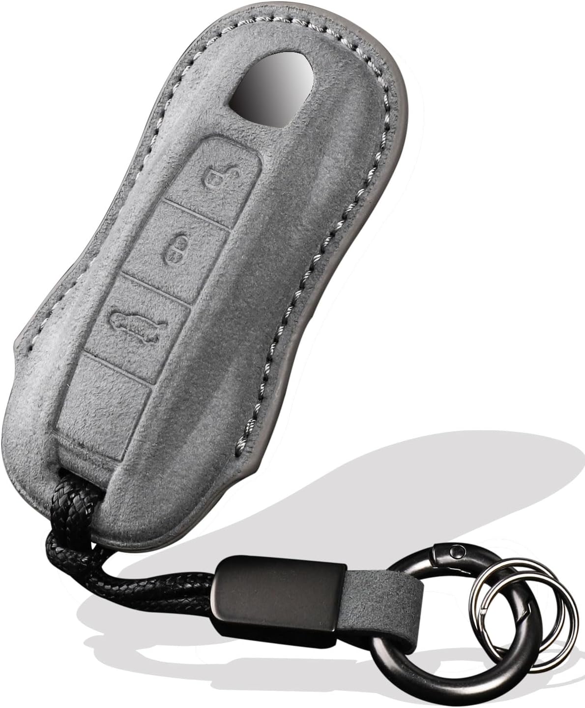 for Porsche Key Fob Cover with Keychain Fit for Panamera, Cayenne, Macan,Taycan,918 Smart Keys Case Protector suede (Gray, Style A)