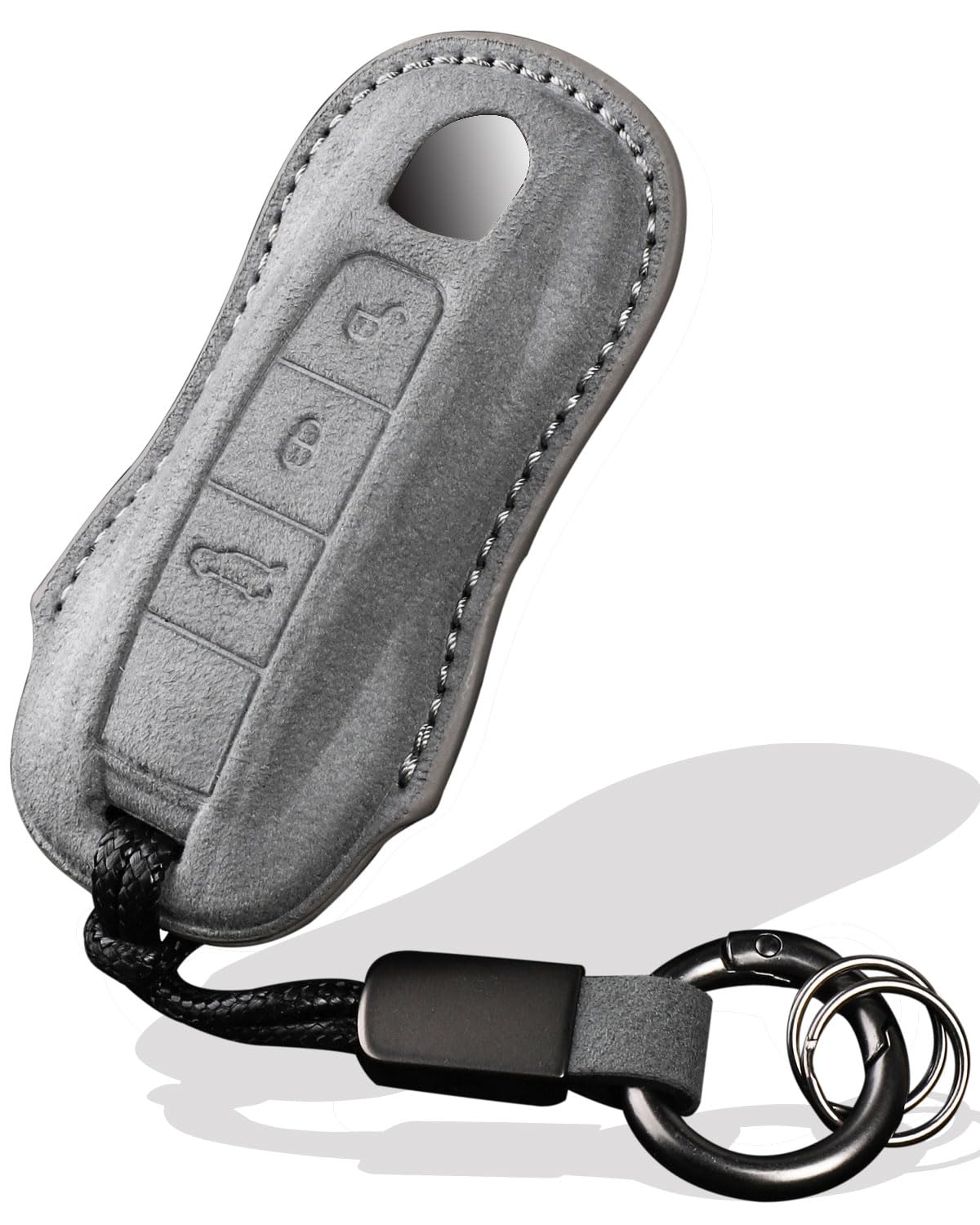 for Porsche Key Fob Cover with Keychain Fit for Panamera, Cayenne, Macan,Taycan,918 Smart Keys Case Protector Suede (Gray, Style A)
