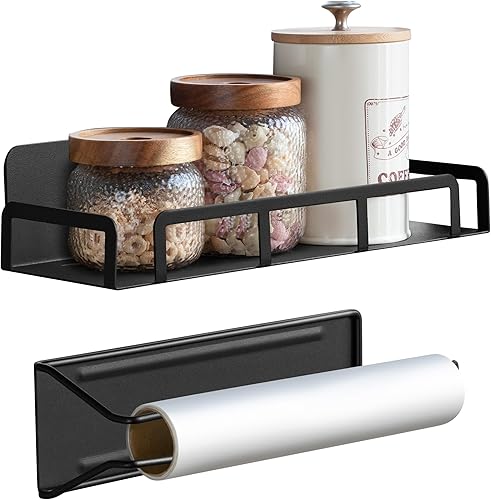 Miniatura 9 de JS HOME Estante magnético para especias para refrigerador de 1 nivel y soporte para toallas de papel, organizador magnético para refrigerador,