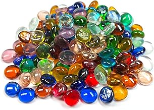 50PCS Mini Glass Gems,Mixed Colour Mancala Stones Flat Bottom Marble Beads for Home Decorative Art Craft Vase Filler(0.5"~0.7")