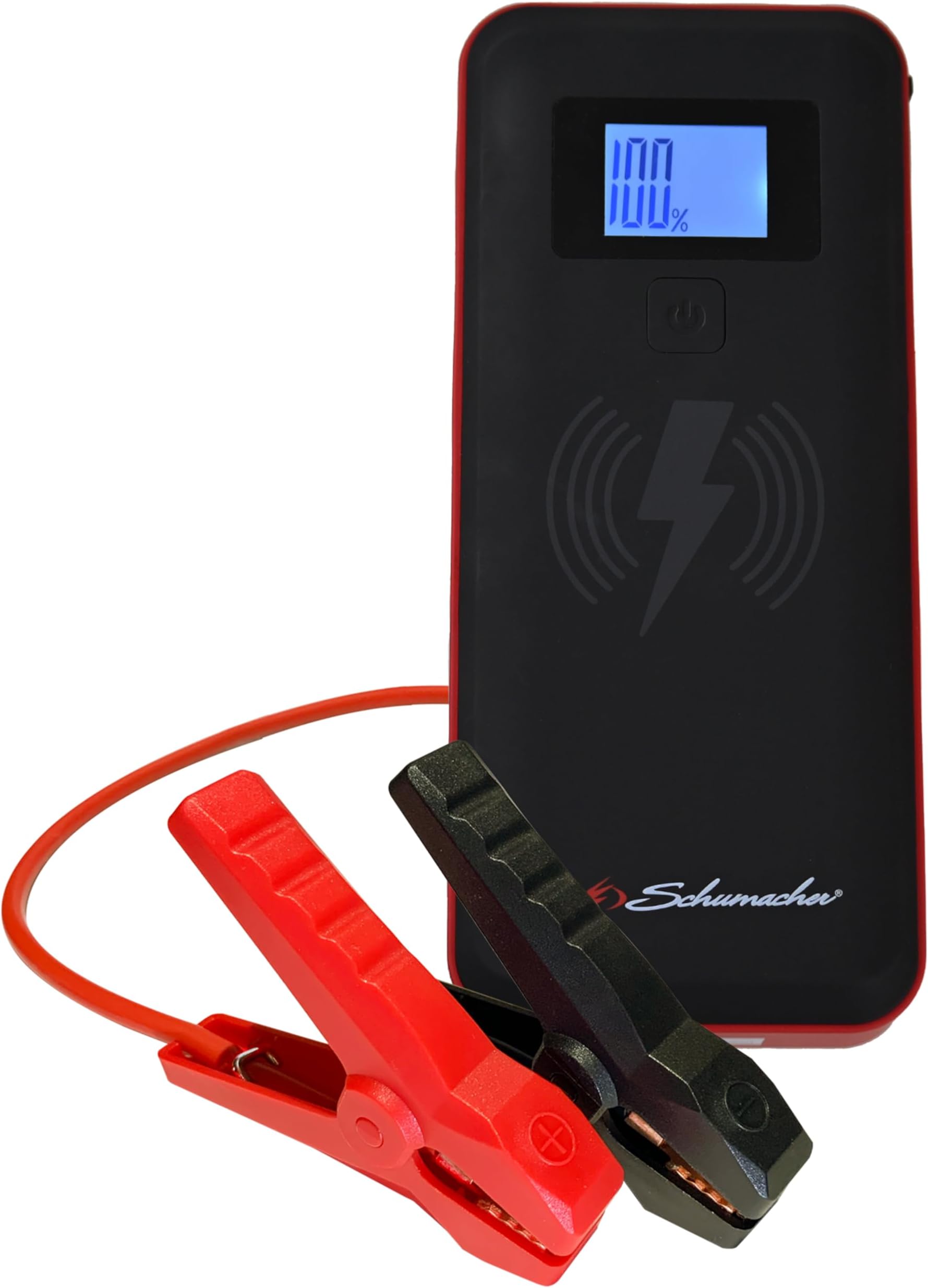 Schumacher Electric Lithium Jump Starter and Portable Power Pack with Patented 10 Watt Wireless Charging Pad, SL1643, 4-in-1, 2000 Amps, 12 Volt, 3 Amp USB Port, LED Light