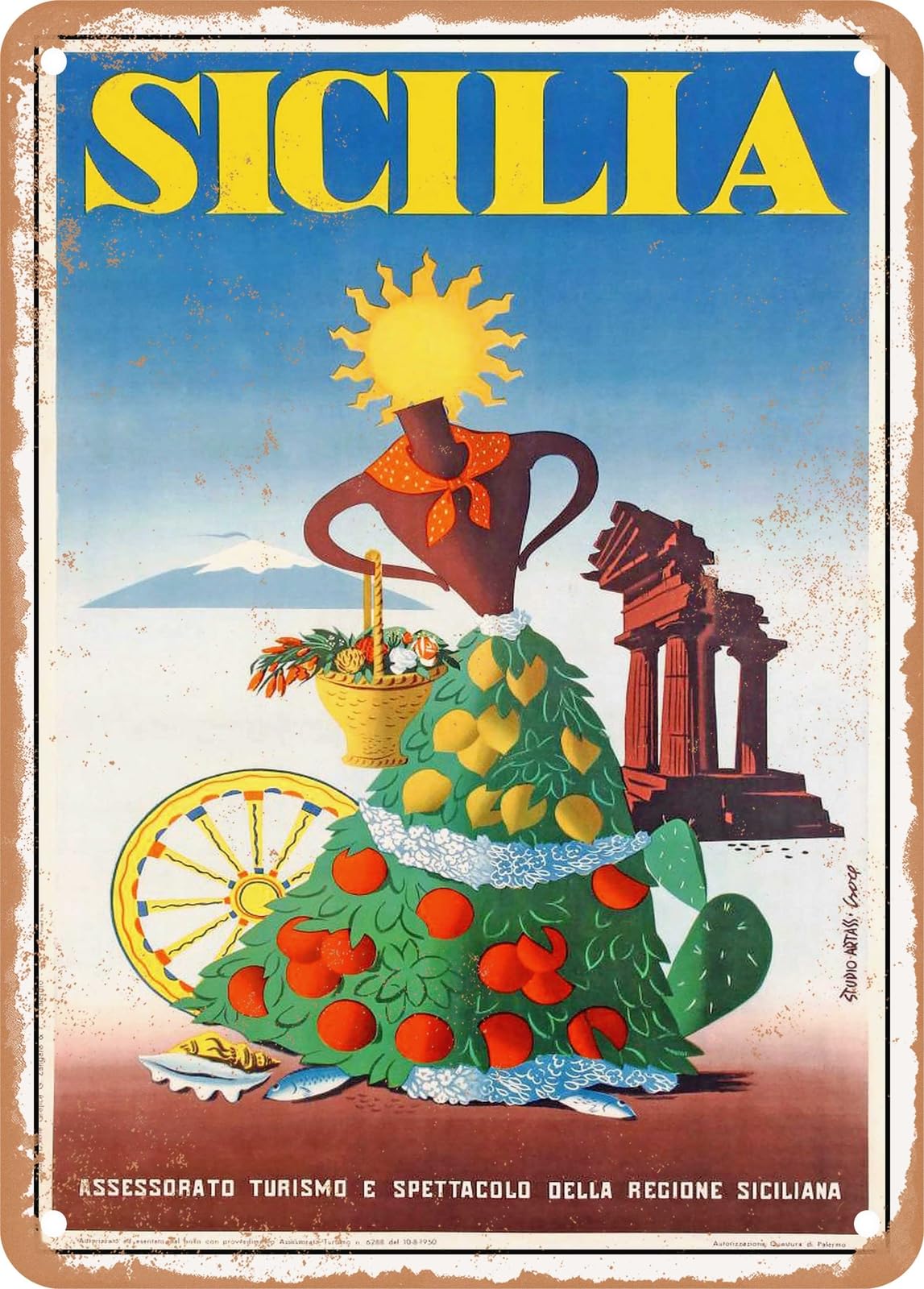 Miaomansenstore Metal Sign - 1950 Sicily Vintage Ad Home Decor