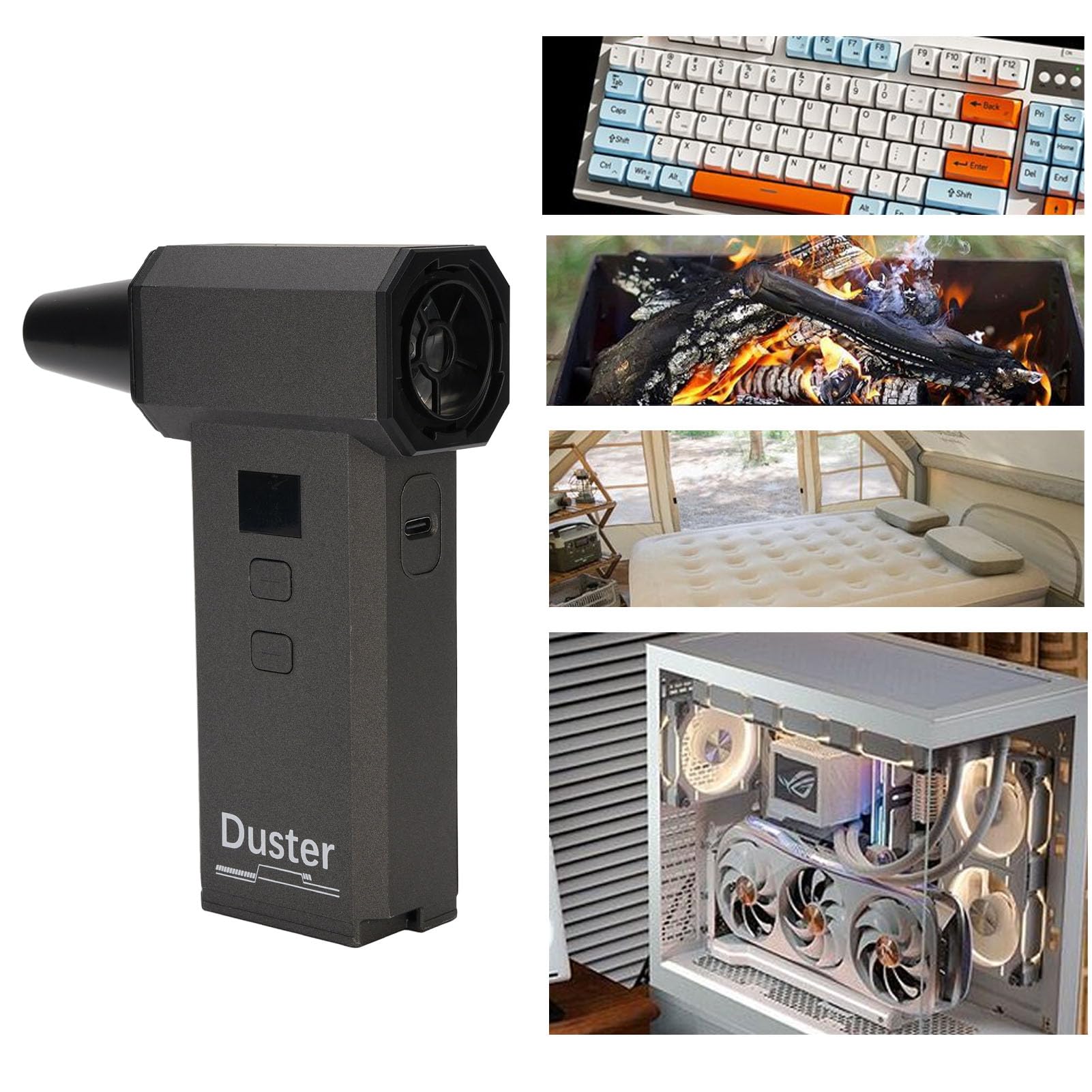Aspiradora de Plumero de Aire, Motor sin Escobillas de 130000 RPM, Soplador de Aire Eléctrico Inalámbrico y Aspiradora con Batería de 2x4000 MAh, para Limpieza Industrial del
