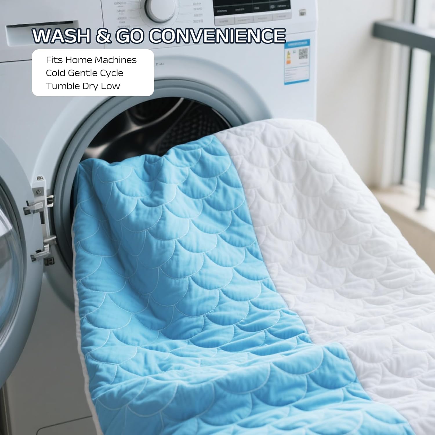 Cooling Blanket for Hot Sleepers - Queen Size Lightweight Breathable Tencel Blend, Double Sided All-Season Comforter, Temperature Regulating & Machine Washable (Blue+White, Queen (90''x90'')) - Image 5