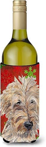 Miniatura 1 de Caroline's Treasures SC9591LITERK - Botella de vino con diseño de garabatos dorados, copos de nieve rojos, funda para enfriar, lavable a máquina,