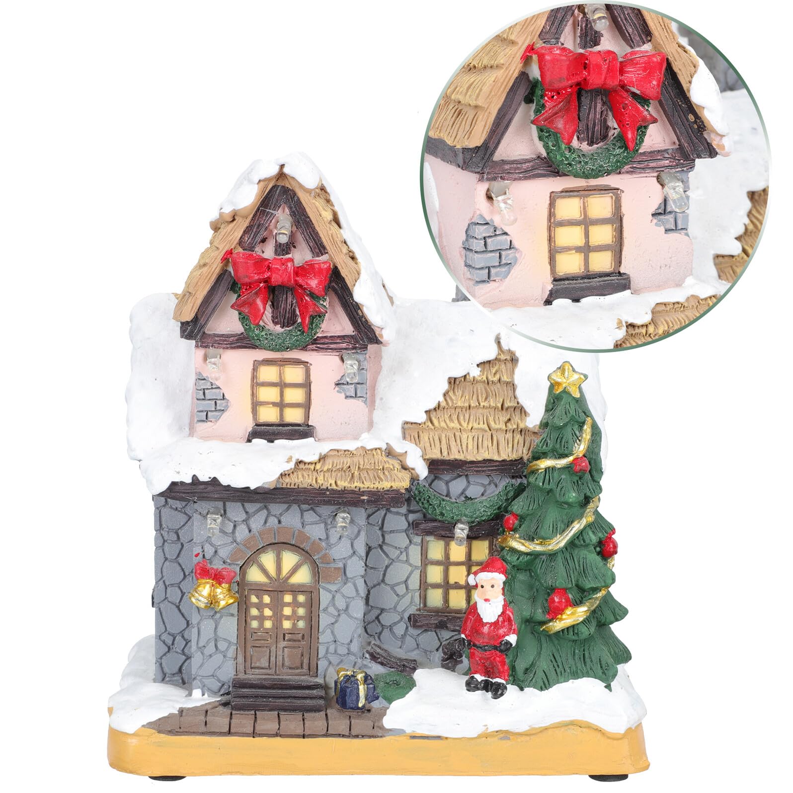Mini Casa de Resina Navideña Decorativa Luces, Estilo Delicado para Sala o Ventana, CREA Ambiente Festivo de Navidad