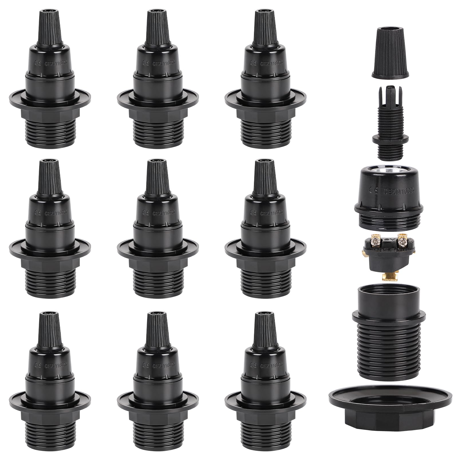EFUTURETIME 10 x Fassung E14 Lampenfassung 250V 2A Lampen Fassungen aus Bakelit mit Zugentlaster für Tischlampe, Stehlampe, Deckenleuchte