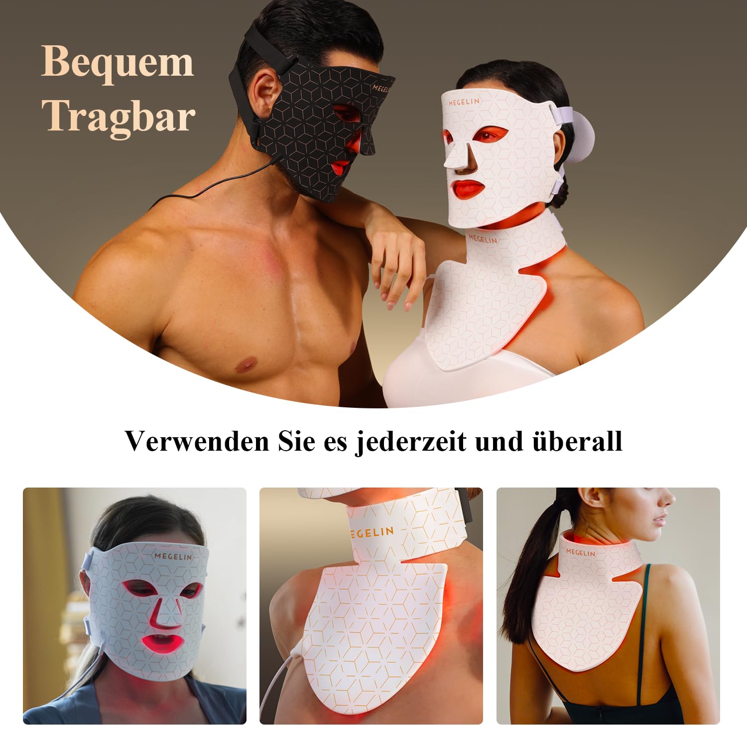 MEGELIN Led Rotlichttherapie Gesicht & Hals Maske, 7 Farben Led Lichttherapie Gesichtsmaske, Infrarot-Rotlicht-Therapie-Maske, Infrarot-Licht-Hautverjüngung (Weiß)