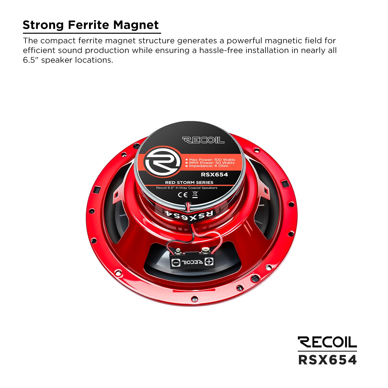 RECOIL RSX654 Altavoces coaxiales para Coche de 4 vías 165 mm (6,5 Pulgadas), 200 W máx. (par), Sonido equilibrado de Alto Rendimiento con Altavoz de Medios Mylar
