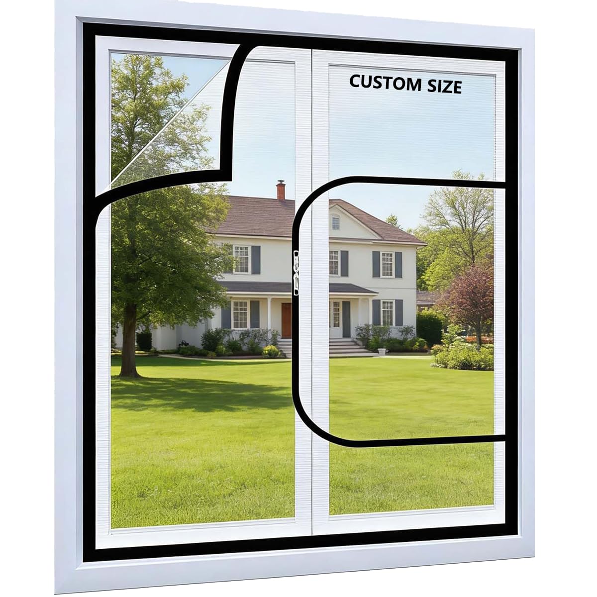 Self-Adhesive Insect Screen for Windows, Custom Size, Cat Window Guard with Zipper, Fly Screen for Windows, Mosquito Window Net Keep Bugs/Flies Out