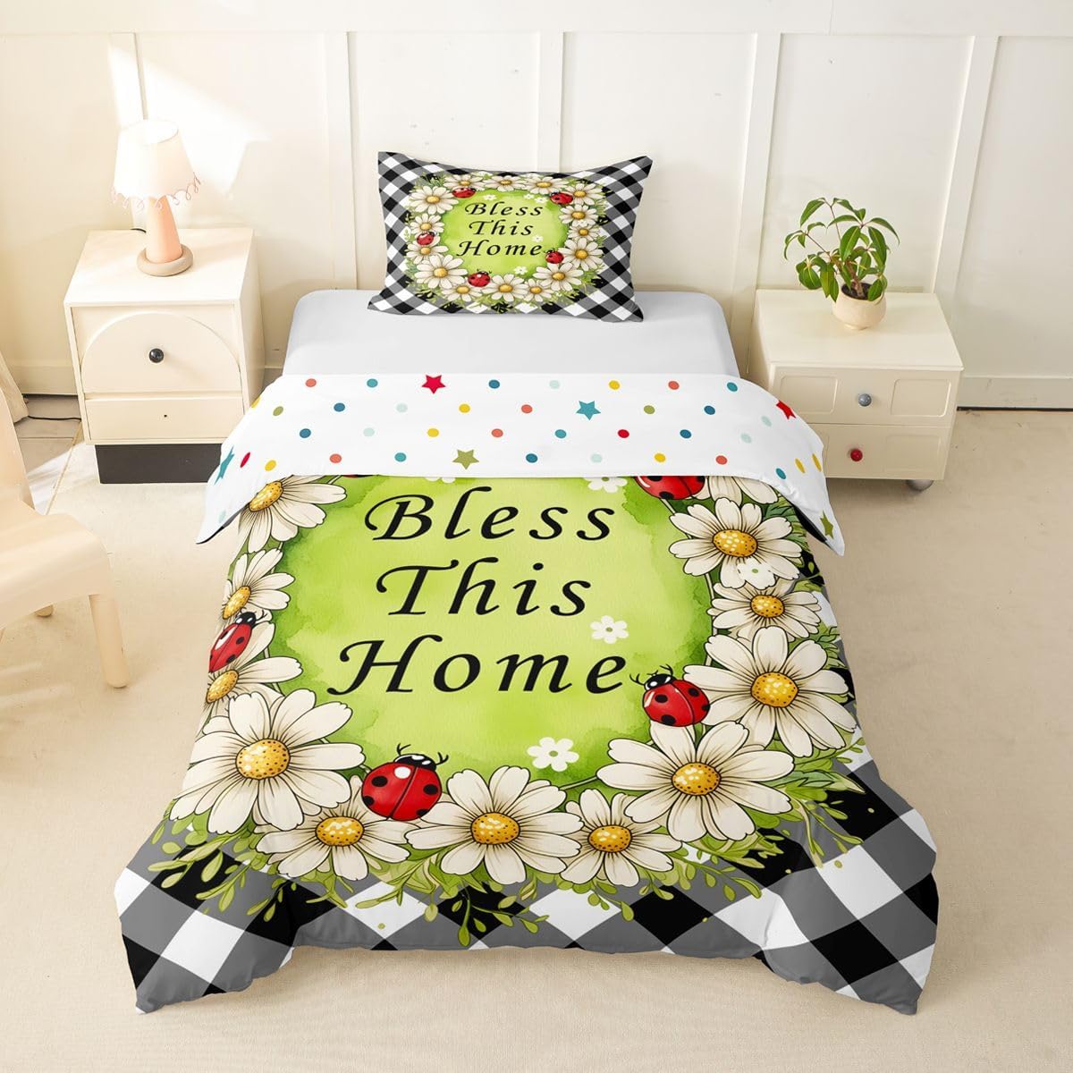 Manfei Daisy Flower Kids Duvet Cover Set Twin Size