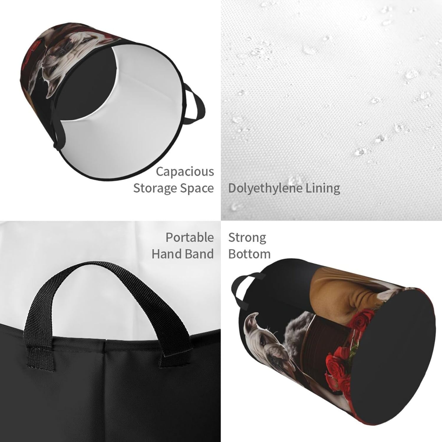 Laundry Basket Waterproof Laundry Hamper with Handles Large Collapsible Round Storage Bin Lover Bulldog Clothes Hamper Lightweight Storage Basket Toy Bin for Bedroom Medium