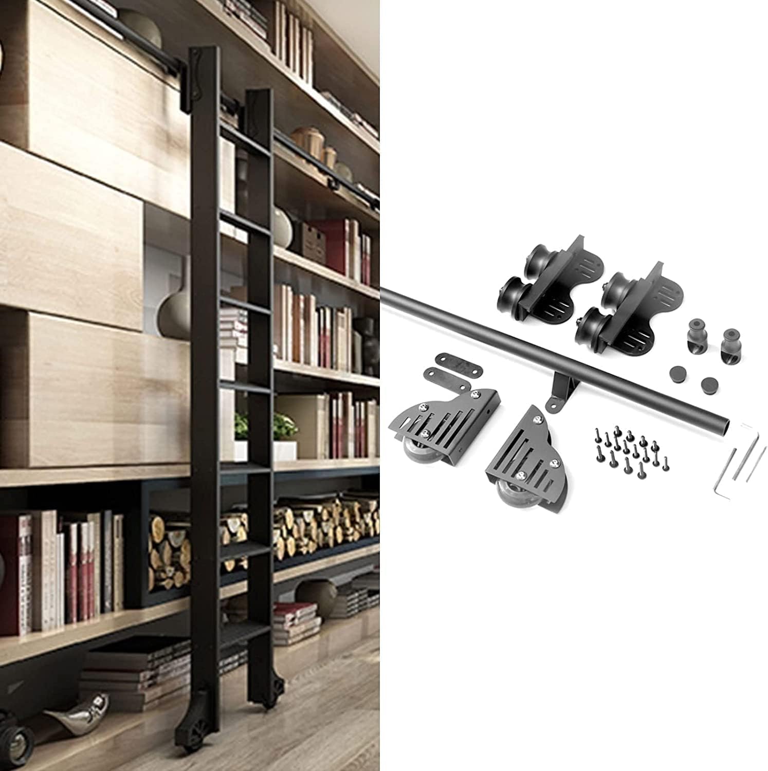 Kit quincaillerie échelle de bibliothèque coulissante pour optimiser les rangements hauts