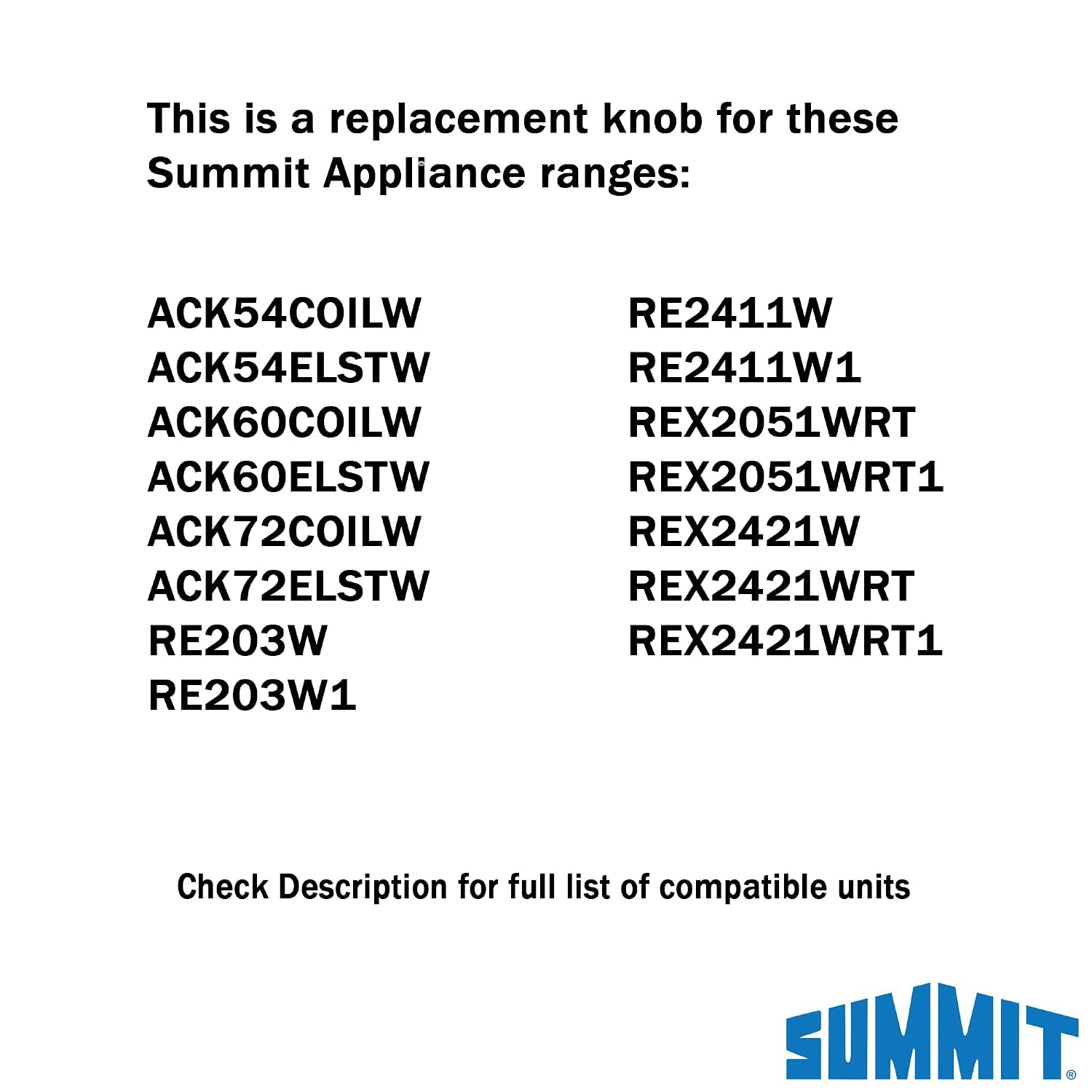 Summit Replacement Cooktop Knob, White - WS01F09514