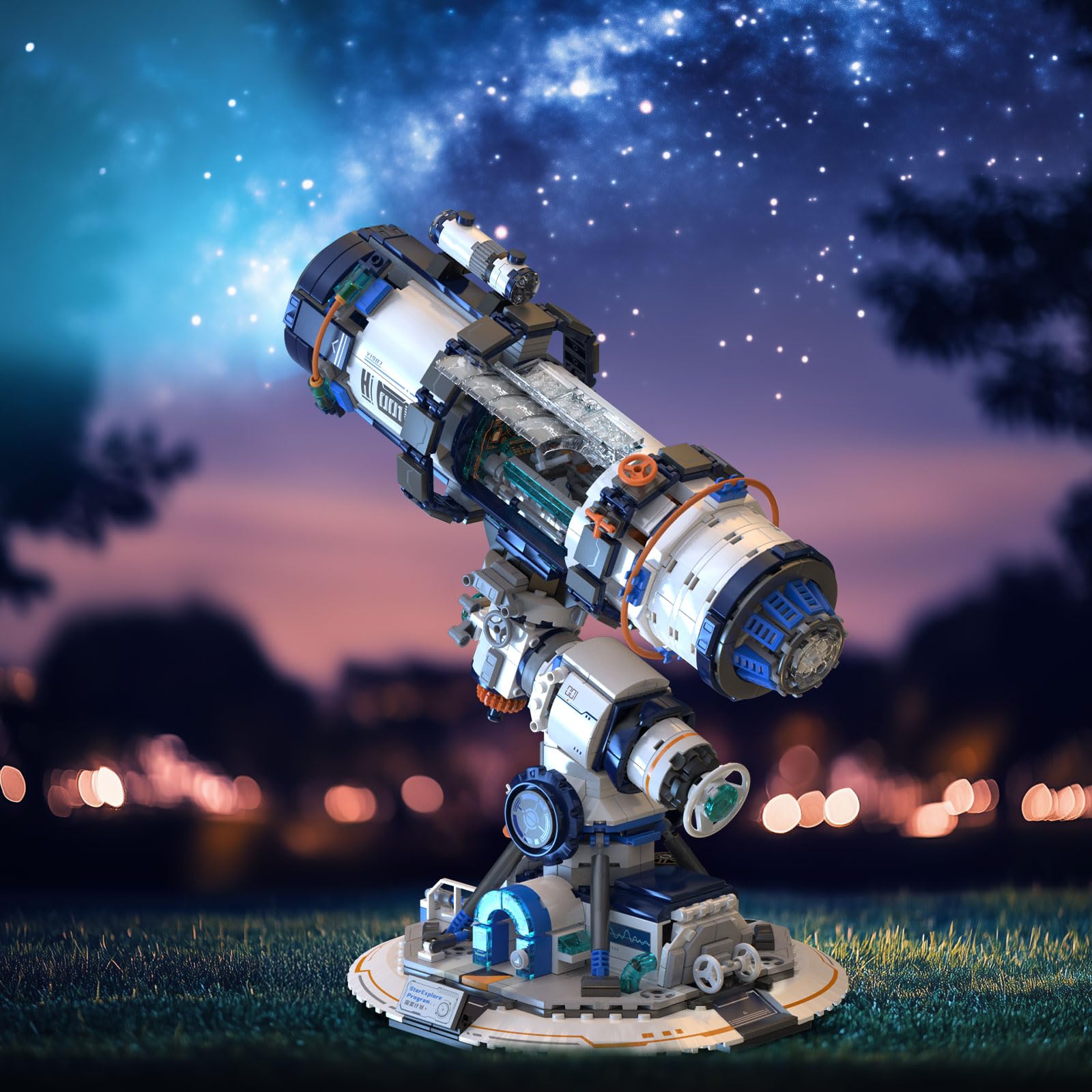 Juego de bloques de construcción telescópicos con luces, telescopio espacial, bloques de construcción, juguetes para decoración de habitaciones, regalo para adultos, niños, niñas