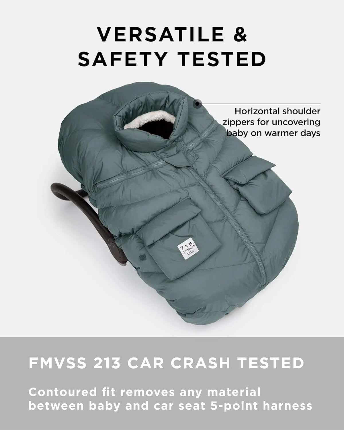 7AM Enfant Car Seat Covers - Cocoon Baby Cover for Boys & Girls, Rain & Snow Repellent, Breathable Windproof, Center Zipper, Universal Fit for Infant Car Seat (0-12M) (Pine)
