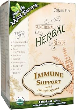 The Mate Factor Functional Herbal Blends Tea - Immune Support with Adaptogens 20/2.47 Oz 70 G BagS, Green
