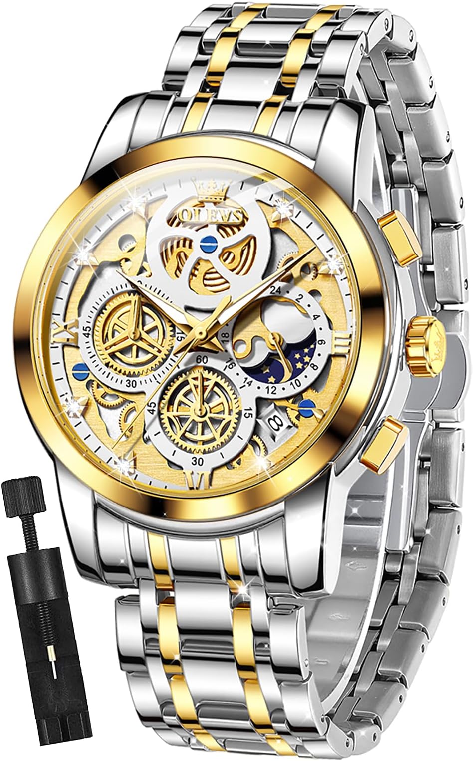 Ladies Luxury Gold Silver Stainless Steel Quartz Watch Waterproof Date