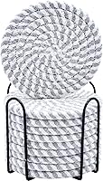 Vista 11 de ABenkle Juego de posavasos con soporte de 10 unidades, posavasos absorbentes tejidos de algodón para bebidas, juego de posavasos minimalista