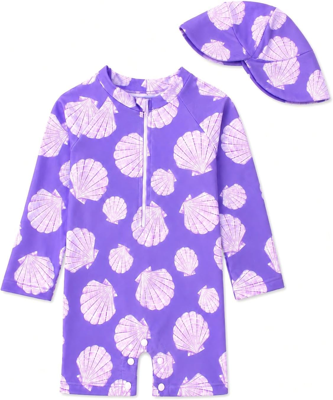 JiAmy Baby Girl Swimsuit with Sun Hat, Long Sleeve Zipper Rash Guard One Piece Bathing Suit for 3M-3Y