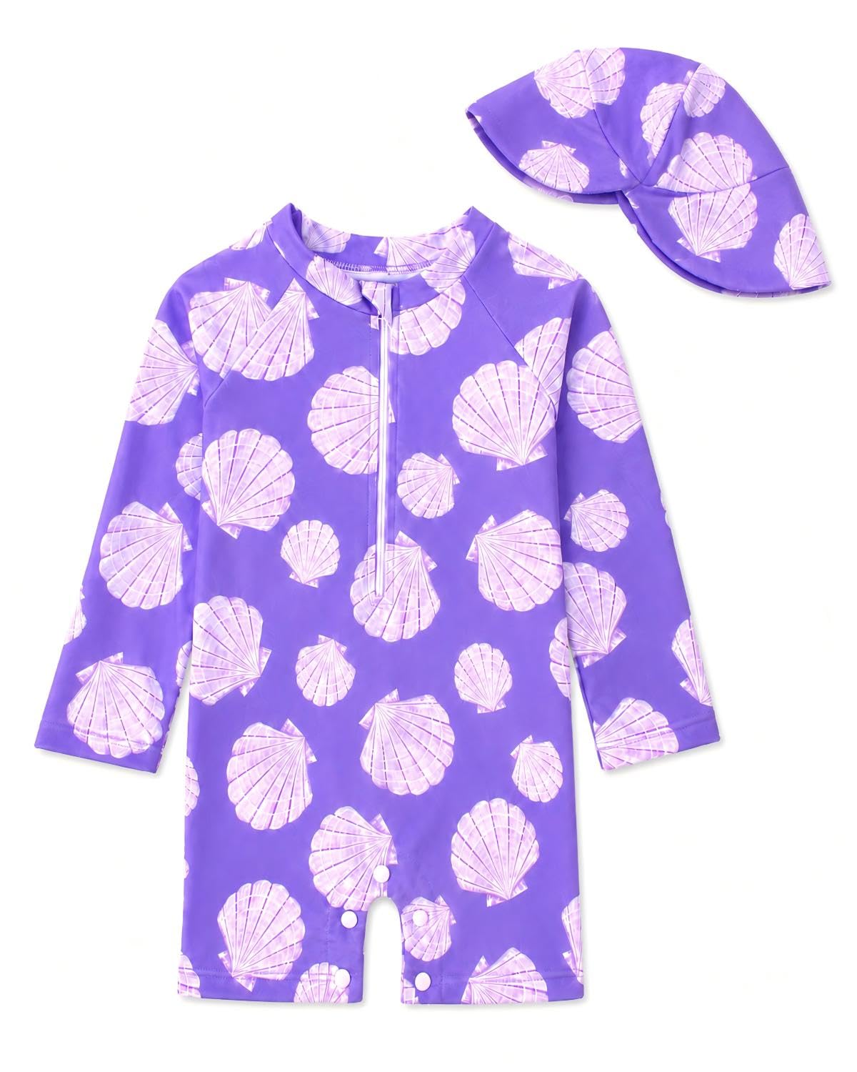 Baby Girl Swimsuit with Sun Hat, Long Sleeve Zipper Rash Guard One Piece Bathing Suit for 3M-3Y