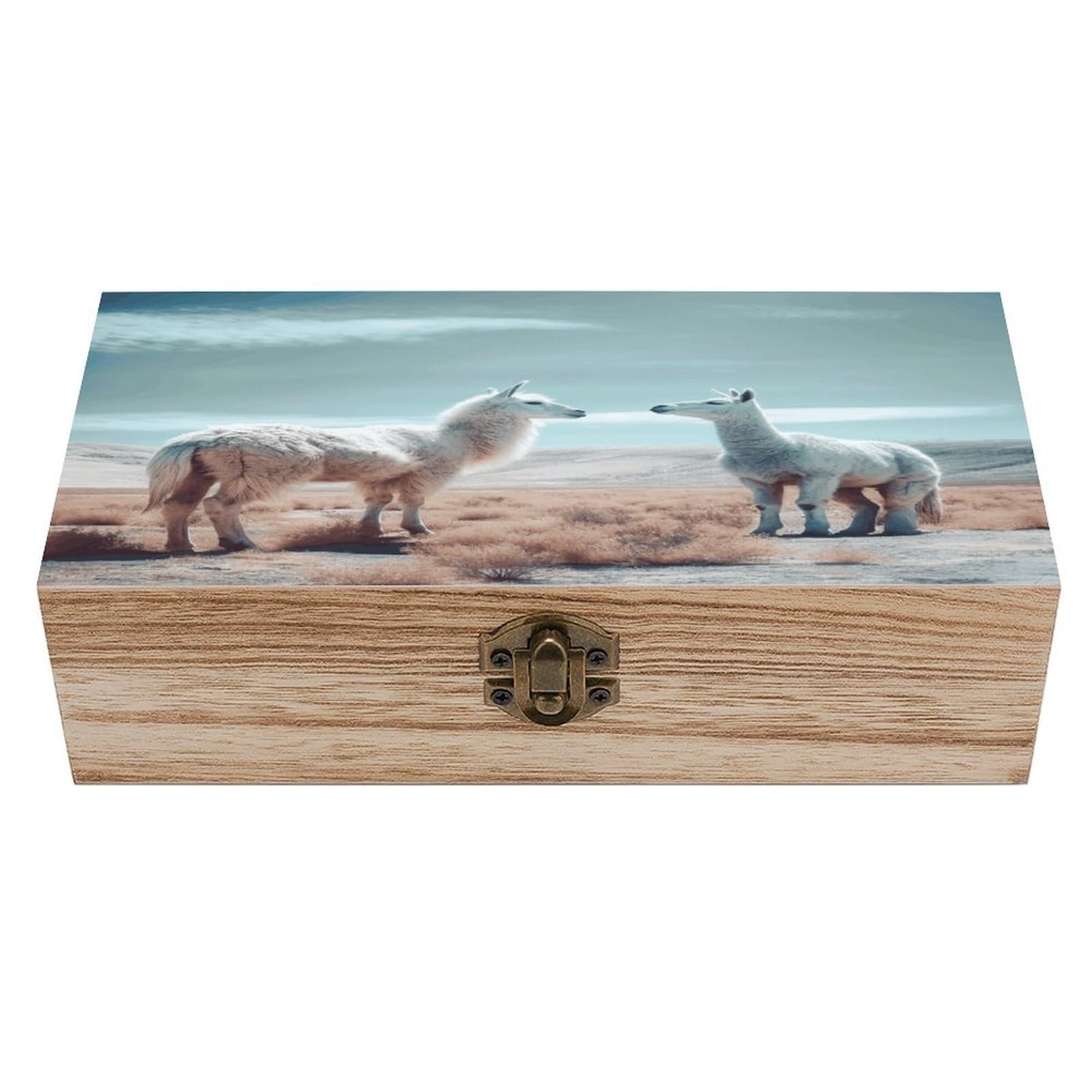 VstaDank Alpaca on The Grass Wooden Storage Box Wooden Keepsake Box with A Hinged Lid Fashion Memory Treasure Boxes Decorative Jewelry Case for Crafts Photo Home Decor Wood Gift Box