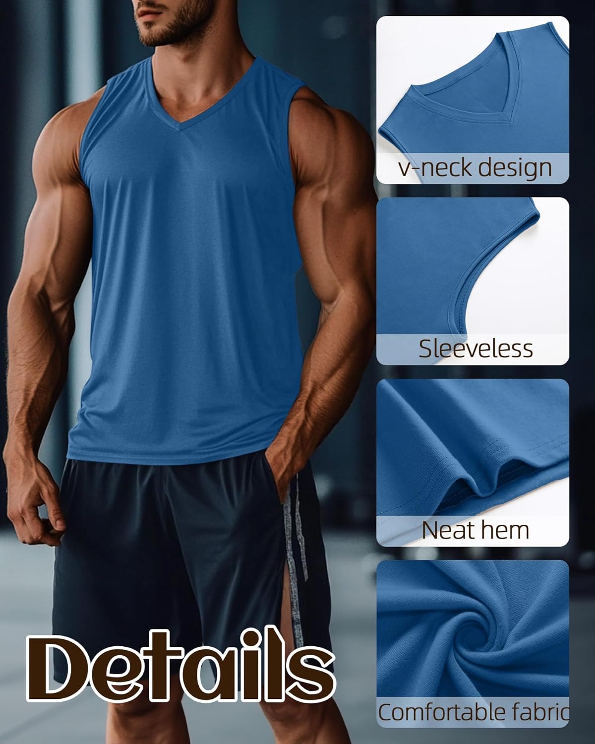 Ficerd 3 Pack Men's Big and Tall Workout Tank Tops, V Neck Sleeveless Gym Muscle T-Shirts Athletic Tee Summer Vest Top - Image 5